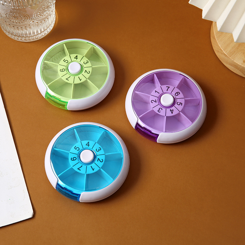 Organizator circular pentru pastile, săptămânal, cu 7 compartimente, cutie rotativă din plastic, portabil