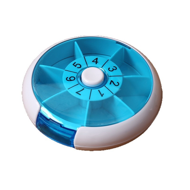 Organizator circular pentru pastile, săptămânal, cu 7 compartimente, cutie rotativă din plastic, portabil