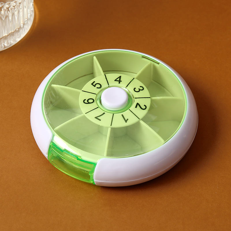 Organizator circular pentru pastile, săptămânal, cu 7 compartimente, cutie rotativă din plastic, portabil