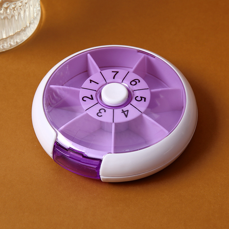 Organizator circular pentru pastile, săptămânal, cu 7 compartimente, cutie rotativă din plastic, portabil