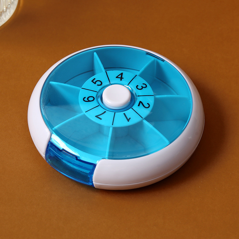 Organizator circular pentru pastile, săptămânal, cu 7 compartimente, cutie rotativă din plastic, portabil
