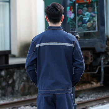 Σετ denim εργασίας για άνδρες και γυναίκες, ενισχυμένος μακρύς μανίκας για επισκευές αυτοκινήτων και μηχανών, εργοστάσιο, κατασκευή, συγκόλληση, με ανακλαστικά στοιχεία