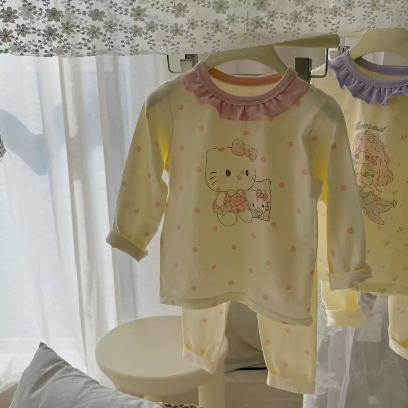 Gyerekeknek szóló aranyos hercegnő témájú pizsama készlet, 2025 tavasz–ősz, két darab, hosszú ujjú felső és hosszú nadrág