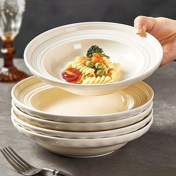 Farfurie adâncă din ceramică pentru uz casnic, design minimalist modern; farfurie pentru supă, paste și salată, senzație premium