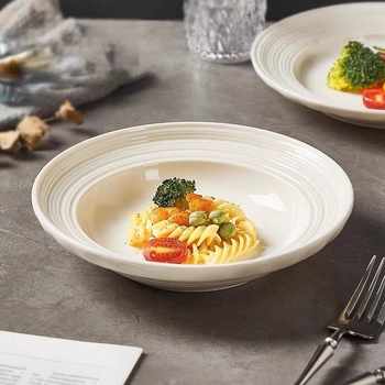 Farfurie adâncă din ceramică pentru uz casnic, design minimalist modern; farfurie pentru supă, paste și salată, senzație premium