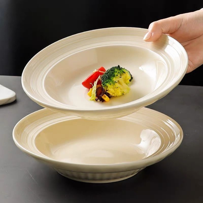 Farfurie adâncă din ceramică pentru uz casnic, design minimalist modern; farfurie pentru supă, paste și salată, senzație premium