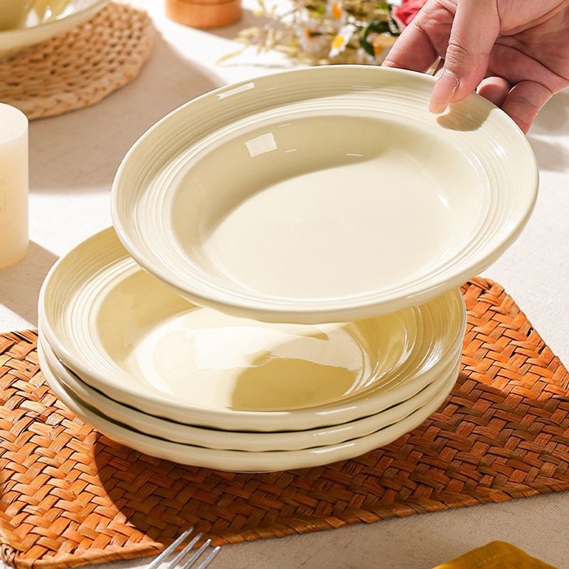 Farfurie adâncă din ceramică pentru uz casnic, design minimalist modern; farfurie pentru supă, paste și salată, senzație premium