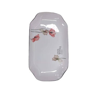 Farfurie de pește din porțelan, 10 inci, model floral, stil minimalist modern, formă neregulată, potrivit pentru microunde