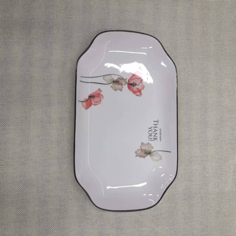 Farfurie de pește din porțelan, 10 inci, model floral, stil minimalist modern, formă neregulată, potrivit pentru microunde