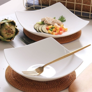 Farfurie ceramică pătrată cu picioare, adâncă pentru supă și salată, uz casnic, stil nordic