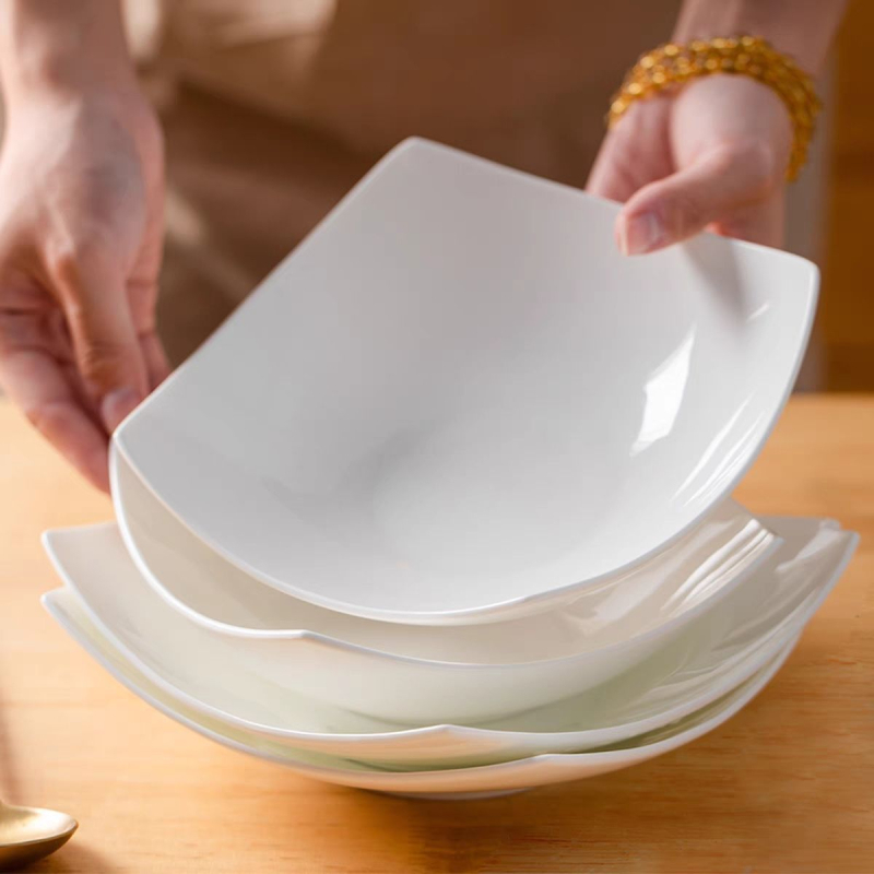 Farfurie ceramică pătrată cu picioare, adâncă pentru supă și salată, uz casnic, stil nordic