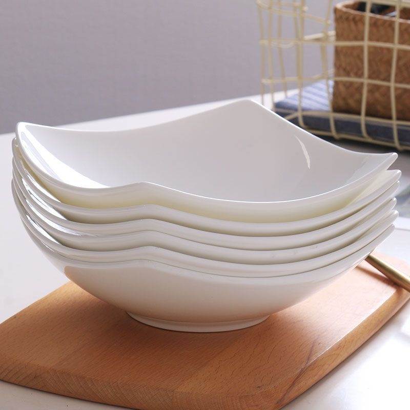 Farfurie ceramică pătrată cu picioare, adâncă pentru supă și salată, uz casnic, stil nordic