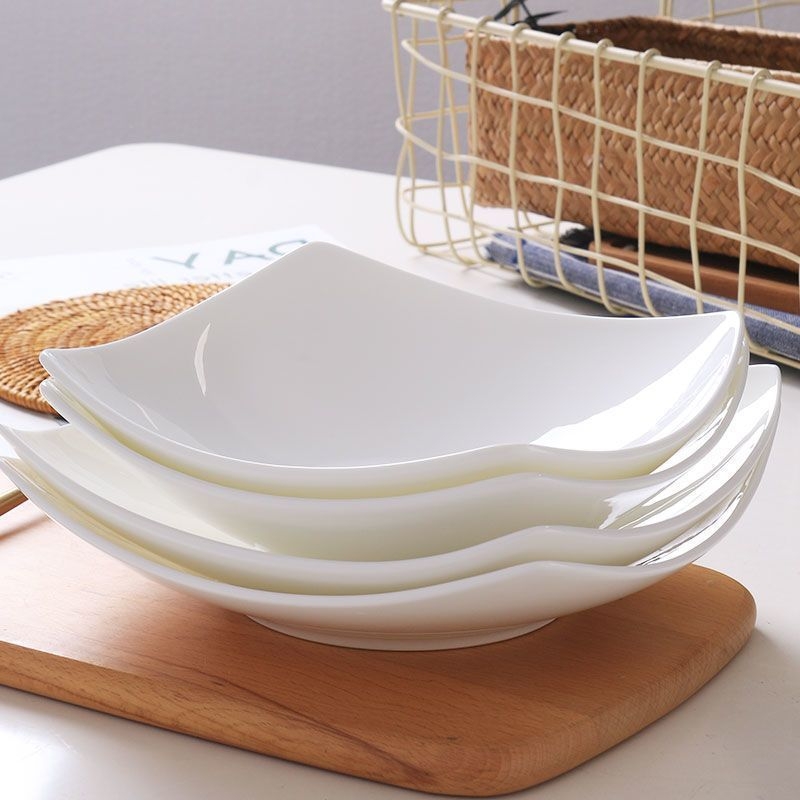 Farfurie ceramică pătrată cu picioare, adâncă pentru supă și salată, uz casnic, stil nordic