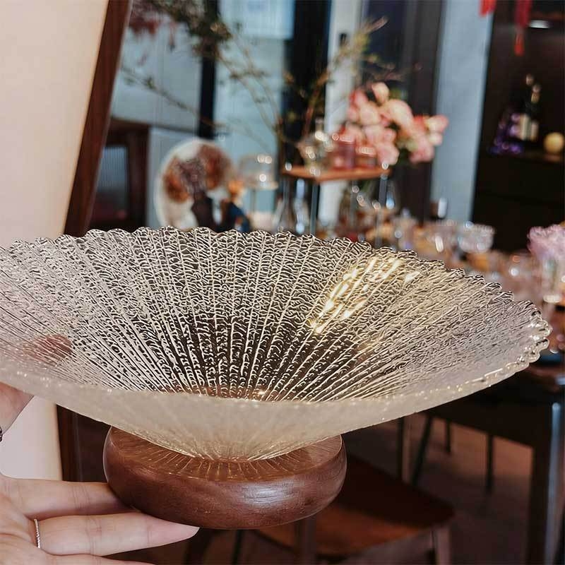 Decorativ platou de fructe elegant pentru locuințe moderne, tavă din sticlă pentru masa de living, coș de fructe în stil Nordic din cristal.