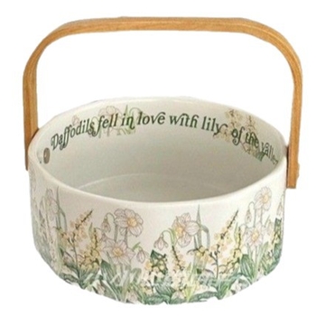 Coș de fructe ceramic cu mâner, design Floarea clopoțel Wind, tavă pentru gustări și fructe uscate, decor pentru living