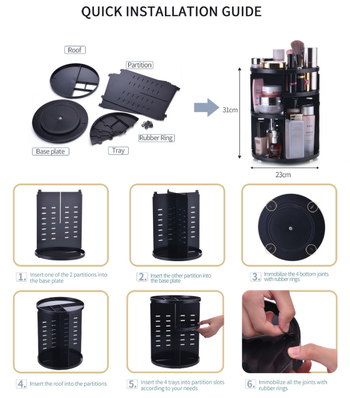 Organizator de machiaj rotativ la 360°, cutie din plastic pentru cosmetice, organizator cu mai multe niveluri pentru îngrijire a pielii