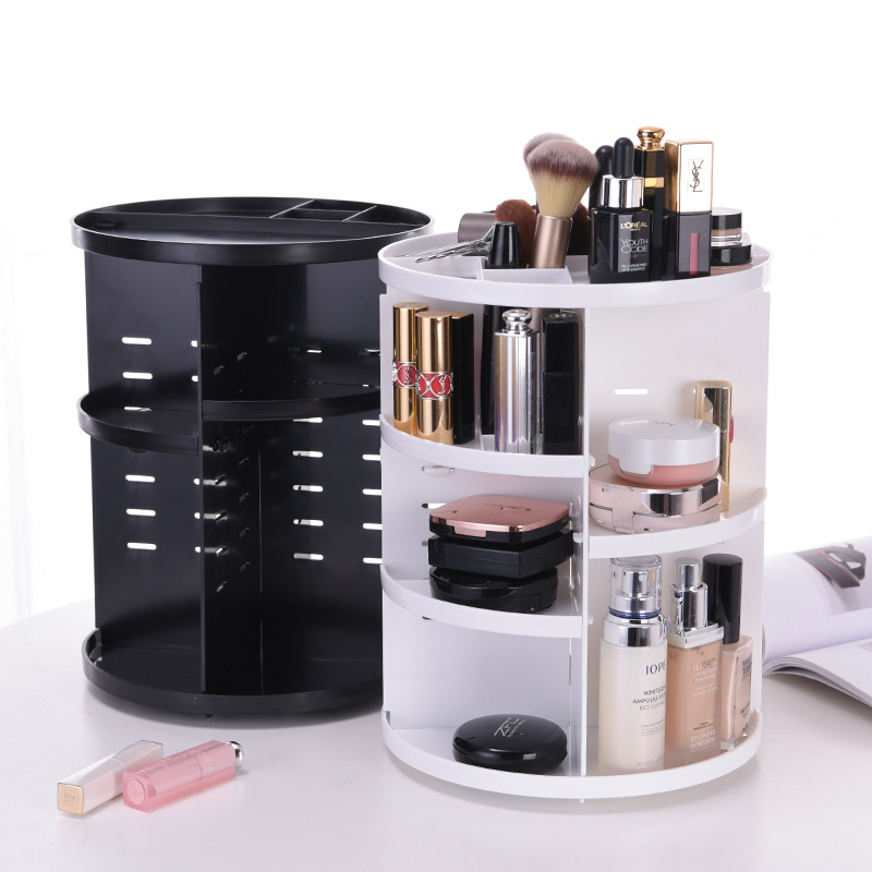 Organizator de machiaj rotativ la 360°, cutie din plastic pentru cosmetice, organizator cu mai multe niveluri pentru îngrijire a pielii