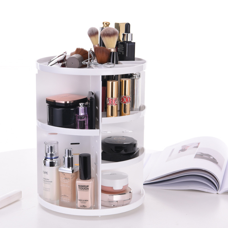 Organizator de machiaj rotativ la 360°, cutie din plastic pentru cosmetice, organizator cu mai multe niveluri pentru îngrijire a pielii