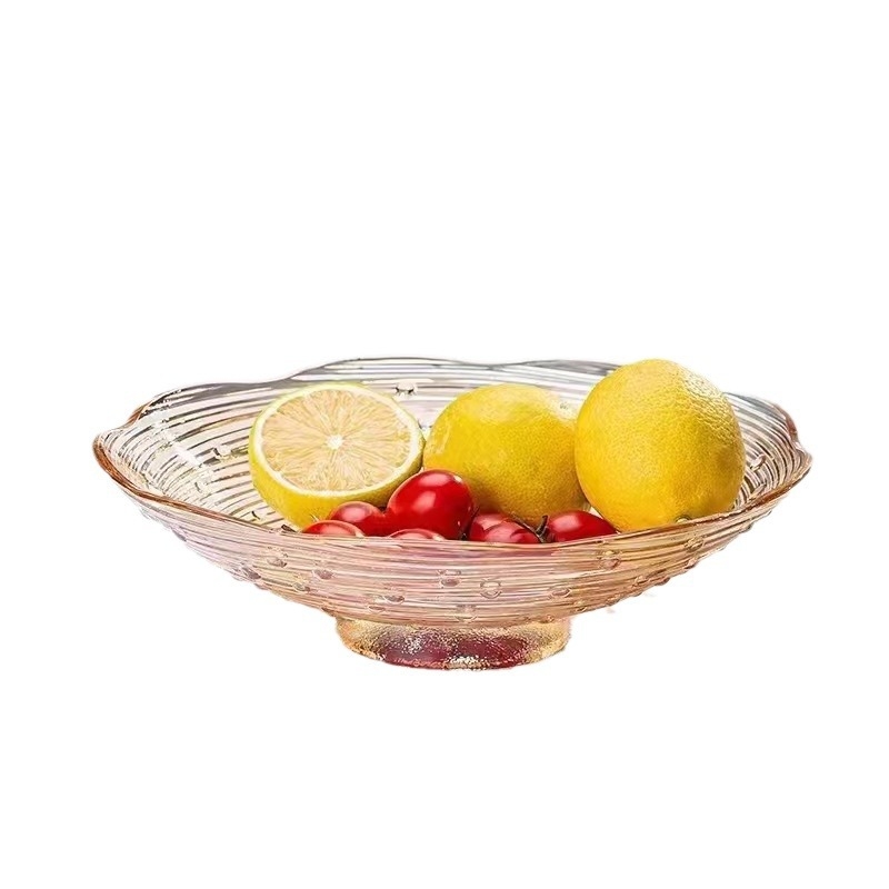 Platou de fructe din sticlă, cu design minimalist și cutie cadou Nebula, pentru masa de living.