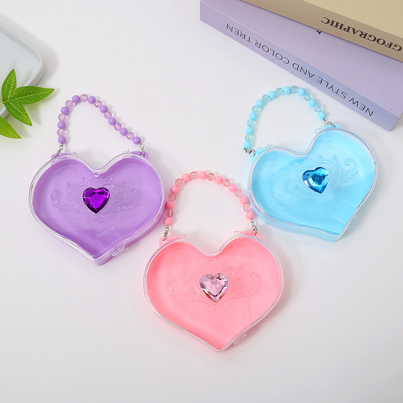 Cutie de depozitare bijuterii pentru copii, prințesă drăguță, organizator DIY pentru bijuterii, cutie transparentă în formă de inimă cu mărgele