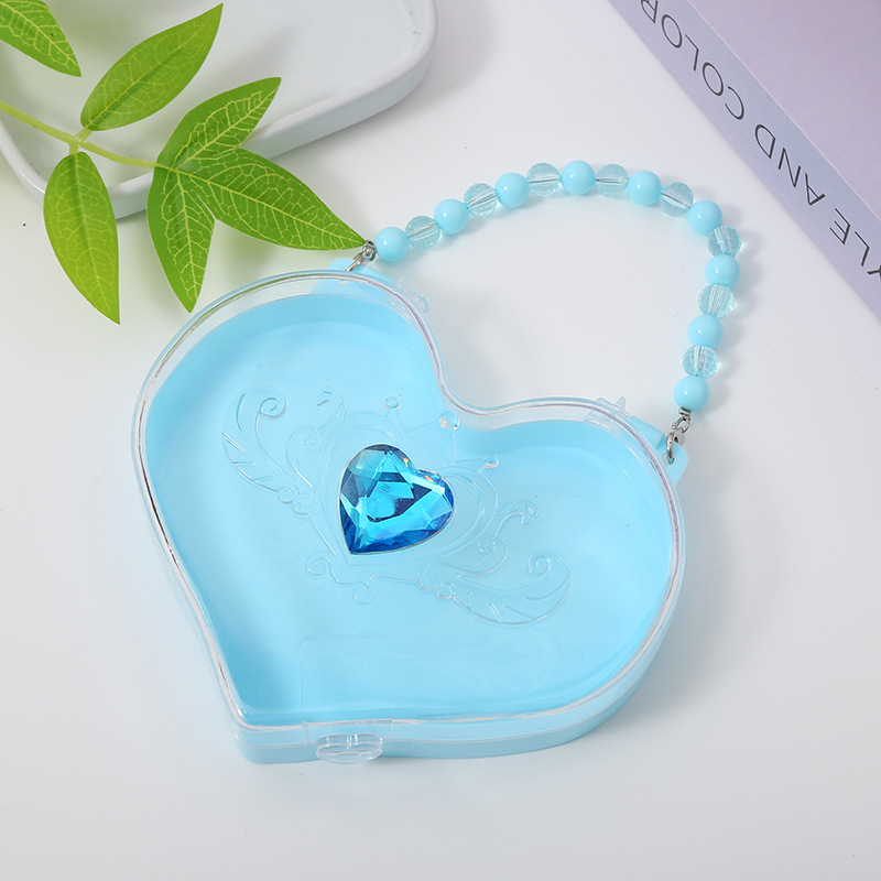Cutie de depozitare bijuterii pentru copii, prințesă drăguță, organizator DIY pentru bijuterii, cutie transparentă în formă de inimă cu mărgele