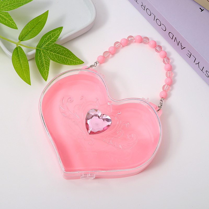 Cutie de depozitare bijuterii pentru copii, prințesă drăguță, organizator DIY pentru bijuterii, cutie transparentă în formă de inimă cu mărgele