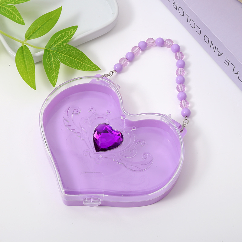 Cutie de depozitare bijuterii pentru copii, prințesă drăguță, organizator DIY pentru bijuterii, cutie transparentă în formă de inimă cu mărgele