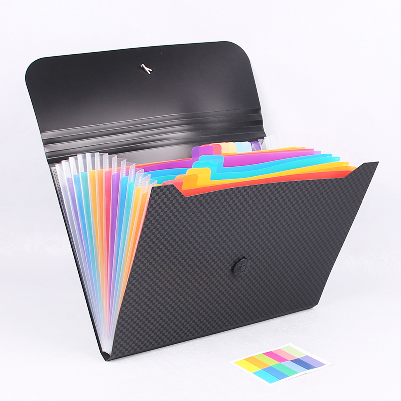 Dimensiune A4, organizator de fișiere cu 13 compartimente în model checkerboard, transparent, multicolor, pentru birou și școală