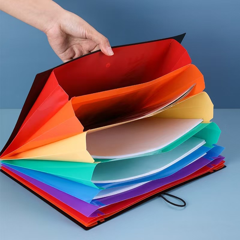Geantă acordeon cu mai multe compartimente, PP impermeabil, organizator colorat pentru documente de birou, 25 compartimente, dimensiuni 33×24 cm.