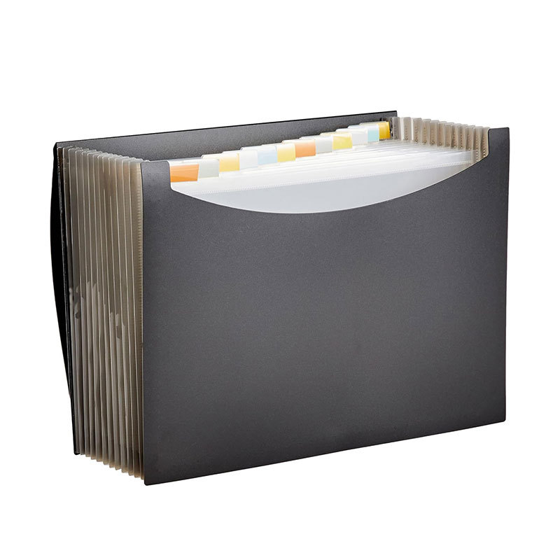 Dosar acordeon maro închis, cu 13 compartimente, căptușit, pentru documente de afaceri și întâlniri, dimensiuni 33×25 cm