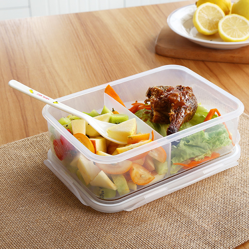 Plastična kutija za ručak s odjeljcima, bento stil, sigurna za mikrovalnu, kompatibilna s hladnjakom, zatvorena kutija sa žlicom