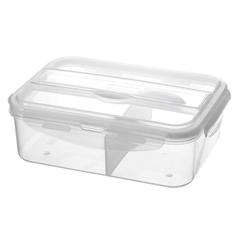 Plastična kutija za ručak s odjeljcima, bento stil, sigurna za mikrovalnu, kompatibilna s hladnjakom, zatvorena kutija sa žlicom