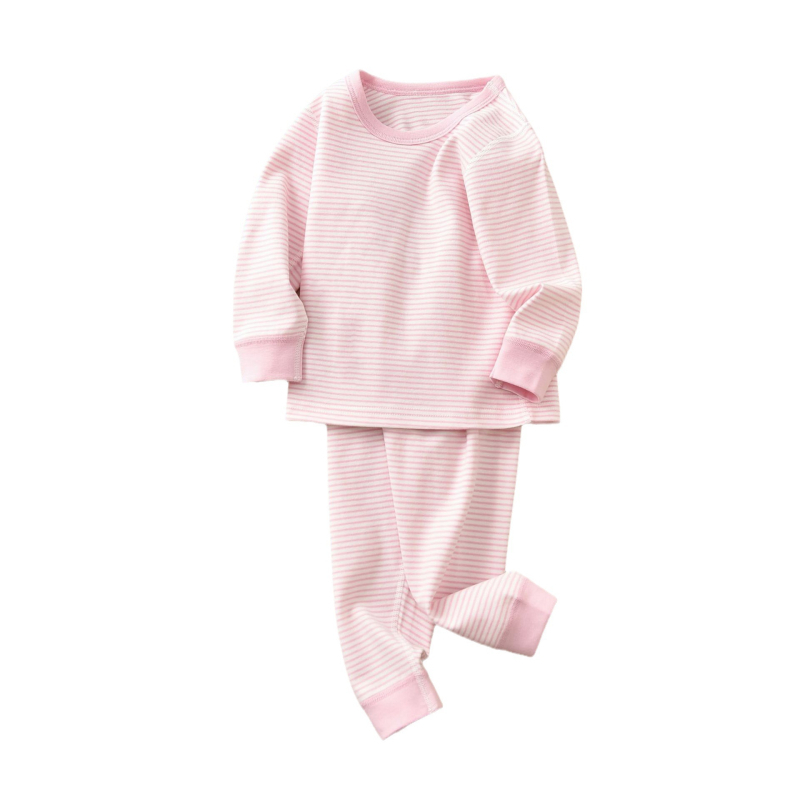 Gyerekeknek készült két részes pizsama szett csíkos, mesefigurás mintával, hosszú ujjas, 100% pamut, meleg őszi-téli időszakra