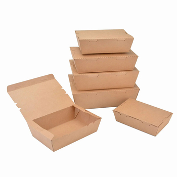 Cutie de unică folosință din hârtie Kraft pentru prânz, dreptunghiulară, compatibilă cu microundele, material alimentar, disponibilă în vrac