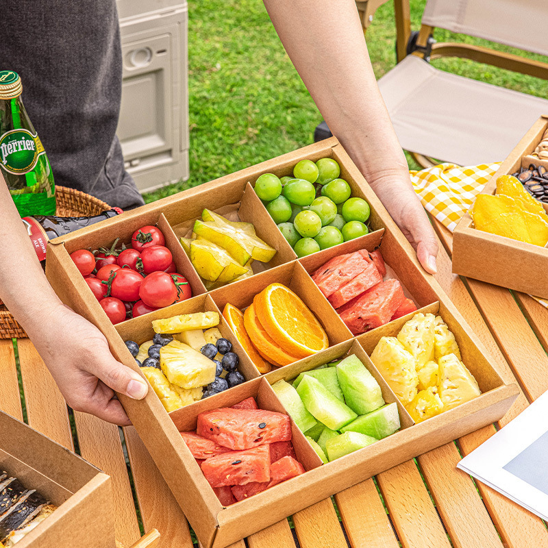 Cutie de prânz de unică folosință din hârtie Kraft pentru picnic în aer liber – cutie Bento pentru sushi, deserturi și fructe