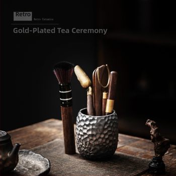 Set vintage de ceremonie a ceaiului cu aur: Șase Domni ai Ceaiului — Clește pentru ceai, Linguriță de ceai, Ac de ceai, Unelte complete pentru prepararea ceaiului, Stilou pentru întreținerea ceainicului, Tub de ceai, Accesorii pentru ceai