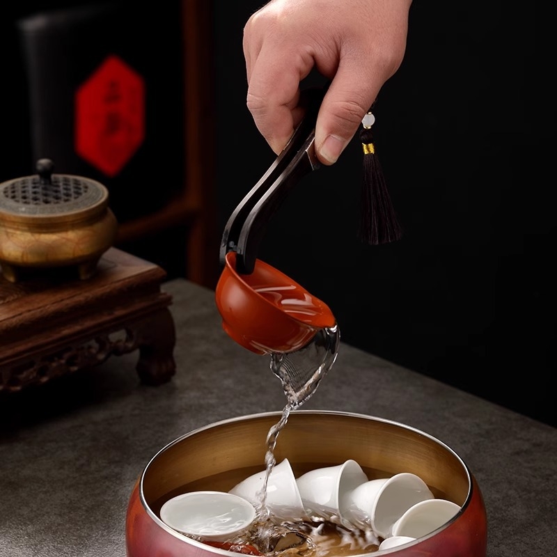 Pensete pentru ceai din titan pur, cu lemn de santal mov și clip anti-alunecare, pentru setul Kung Fu de ceai