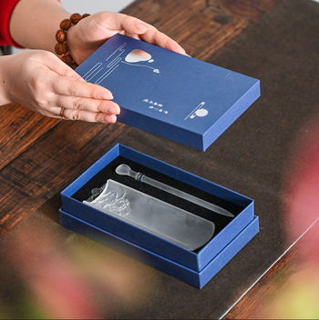 Set de accesorii pentru ceai din sticlă cu lotus — ac pentru ceai, linguriță, pensetă pentru ceai, set de ceremonie a ceaiului din două părți