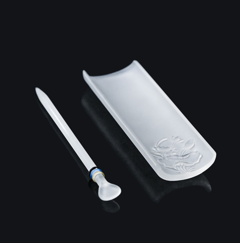 Set de accesorii pentru ceai din sticlă cu lotus — ac pentru ceai, linguriță, pensetă pentru ceai, set de ceremonie a ceaiului din două părți