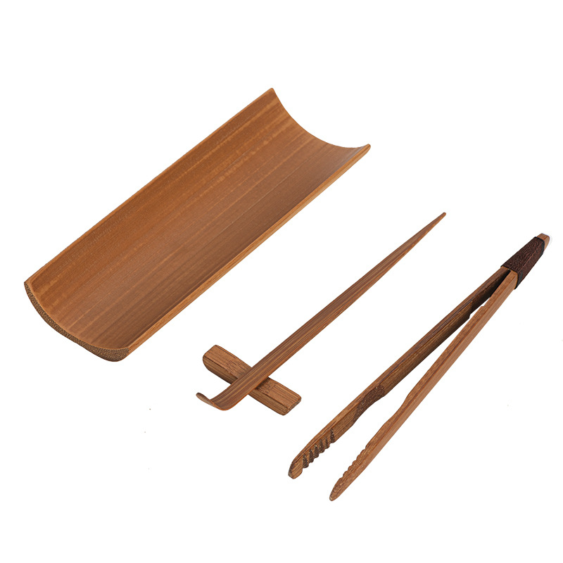 Set de ceremonie a ceaiului din bambus, patru piese, lucrat manual, cu linguriță pentru ceai — stil japonez