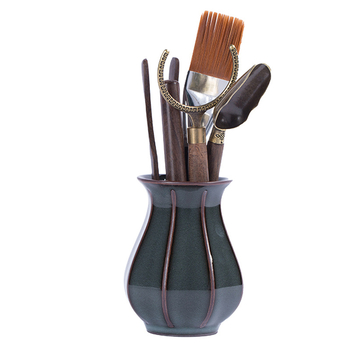 Longquan Celadon Gongfu Set Ceai — Clip ceramic pentru ceai, lemn de abanos, accesorii în 7 piese