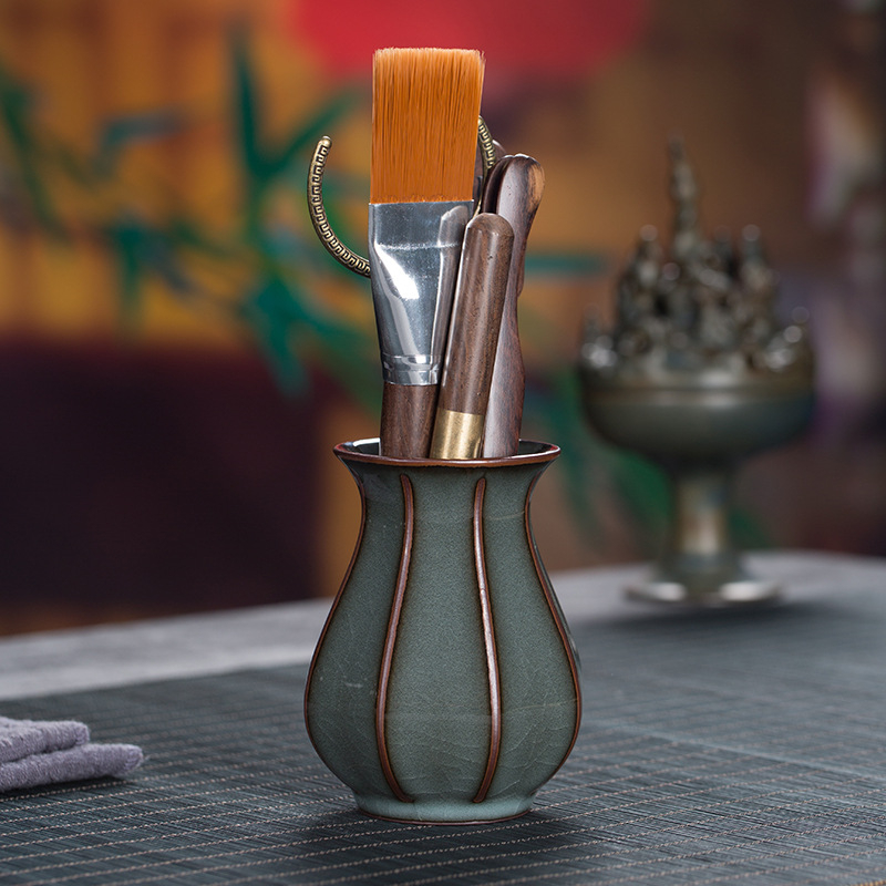 Longquan Celadon Gongfu Set Ceai — Clip ceramic pentru ceai, lemn de abanos, accesorii în 7 piese