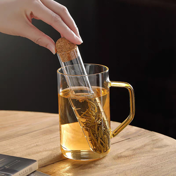 Infuzor de ceai din sticlă borosilicat de înaltă calitate, dop din plută și tub de probă pentru filtrarea apei, pentru uz casnic