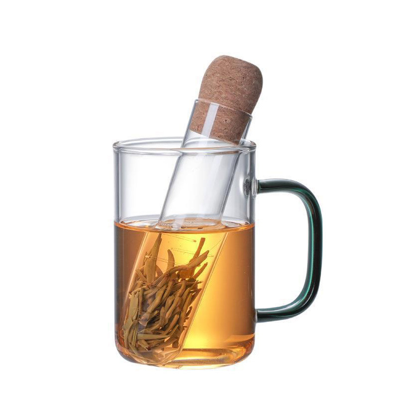 Infuzor de ceai din sticlă borosilicat de înaltă calitate, dop din plută și tub de probă pentru filtrarea apei, pentru uz casnic