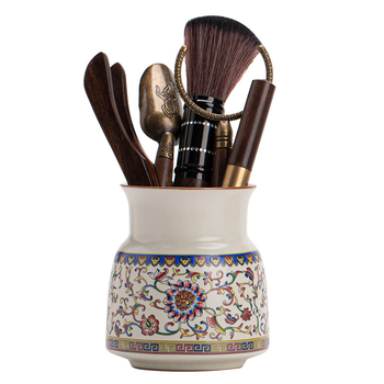 Set bej din ceramică Ru Kiln pentru ceremoniile de ceai, șase piese, ustensile Kung Fu pentru ceai: cuțit de ceai, clește pentru ceai, perie și lingură de ceai