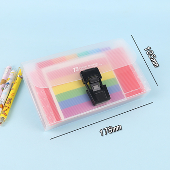 A6 curcubeu — mini dosar acordeon pentru documente cu 13 compartimente, organizator cu cataramă și șnur