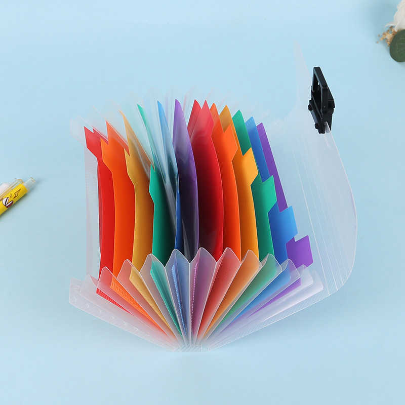 A6 curcubeu — mini dosar acordeon pentru documente cu 13 compartimente, organizator cu cataramă și șnur