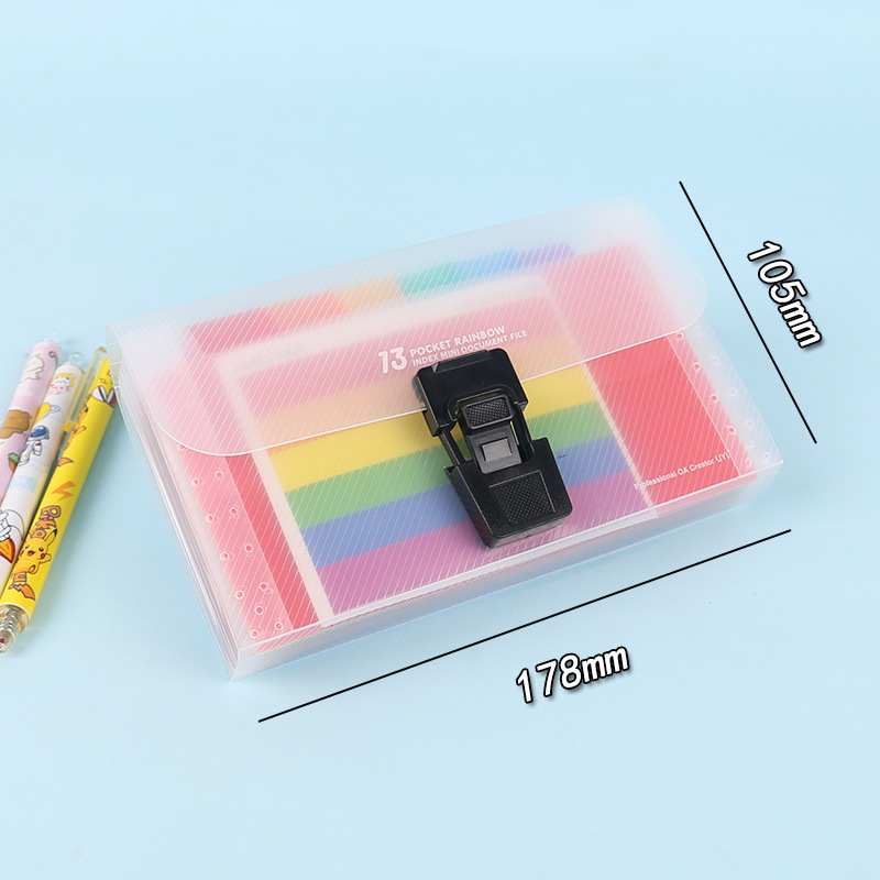 A6 curcubeu — mini dosar acordeon pentru documente cu 13 compartimente, organizator cu cataramă și șnur