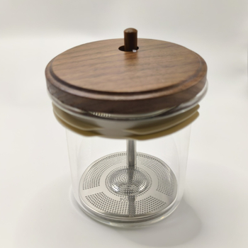 Ceainic cu capac în model lemn și sticlă borosilikat de înaltă claritate – ceainic din sticlă cu filtru de separare ceai-apă, insert intern