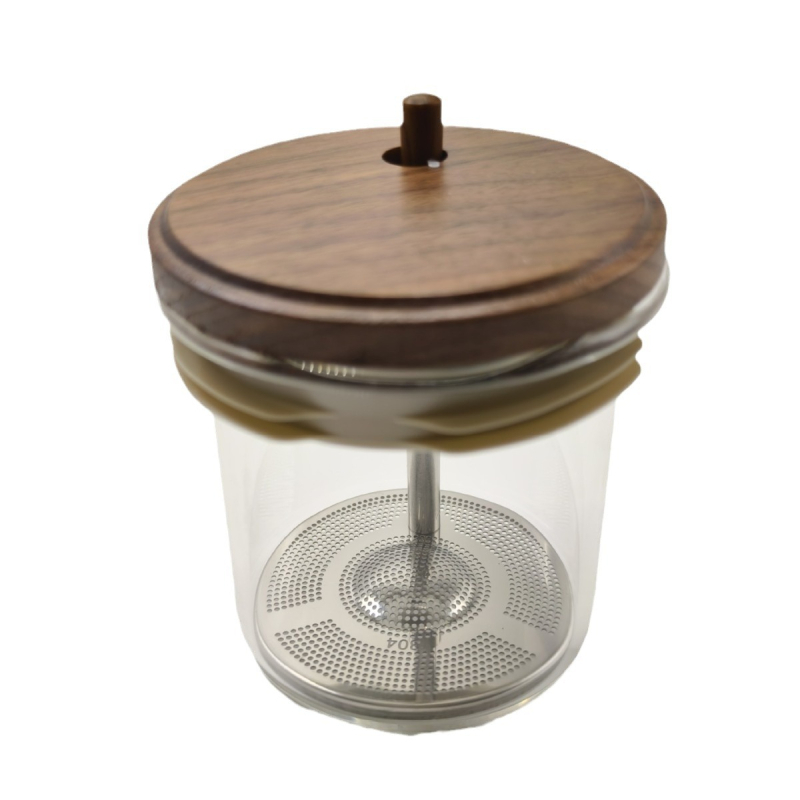 Ceainic cu capac în model lemn și sticlă borosilikat de înaltă claritate – ceainic din sticlă cu filtru de separare ceai-apă, insert intern